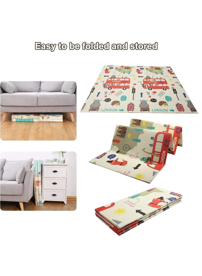 Wish Foldable Baby Play Mat, Double-Sided Non-Slip Crawling Mat with Cute Animal Prints, Thick Foam Floor Mat For Toddlers, Kids & Infants - Image 2