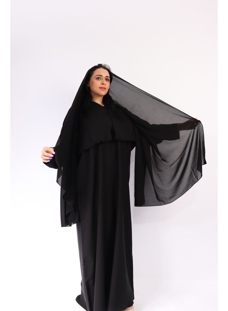 BHNS Two-meter by one-meter headscarf, Malaysian khimar, long black headscarf, large black headscarf, long Islamic headscarf, chiffon headscarf, Umrah headscarf, royal headscarf, abaya headscarf, modest headscarf, long wrap headscarf, wrap headscarf, fixed headscarf, long women's headscarf, laser-cut headscarf, Umrah headscarf, long plain black headscarf, Saudi chiffon headscarf, veil headscarf, modest headscarf - Image 1