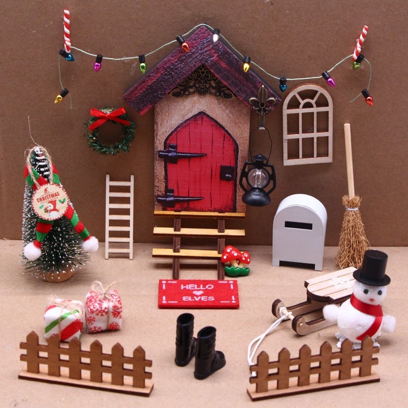 Red Elf S Gate Christmas Decoration Set Snowman Wreath Gift Box Sled - Image 1