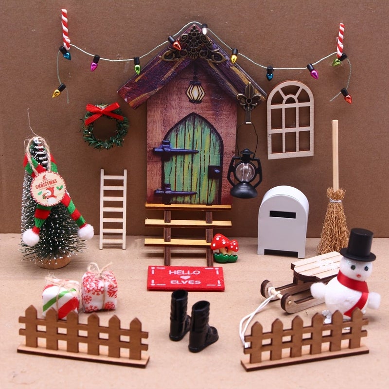 Red Elf S Gate Christmas Decoration Set Snowman Wreath Gift Box Sled - Image 4