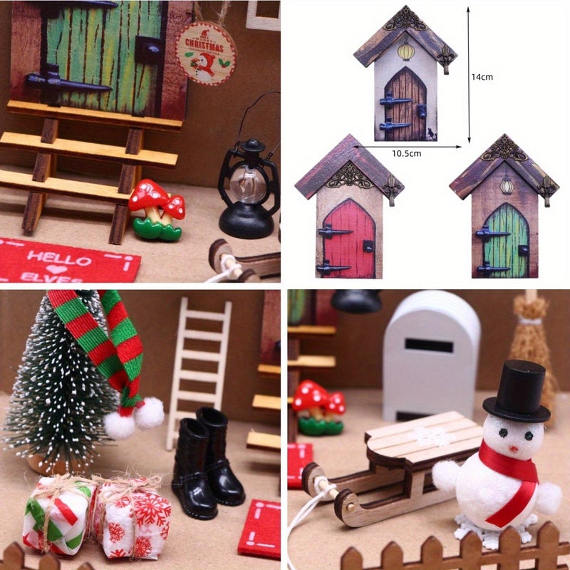 Red Elf S Gate Christmas Decoration Set Snowman Wreath Gift Box Sled - Image 5