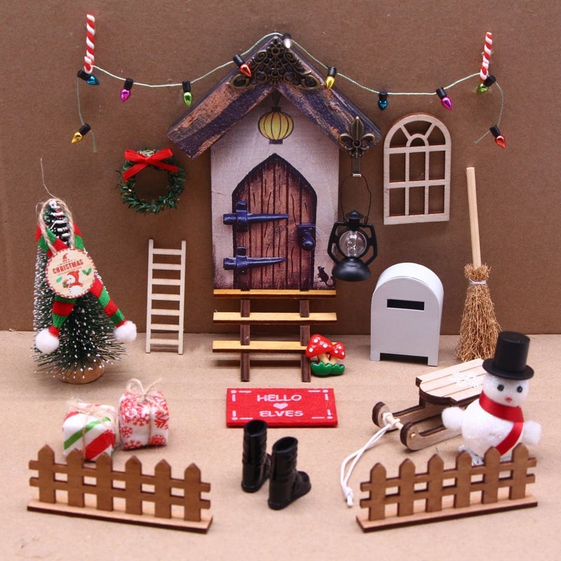 Red Elf S Gate Christmas Decoration Set Snowman Wreath Gift Box Sled - Image 3