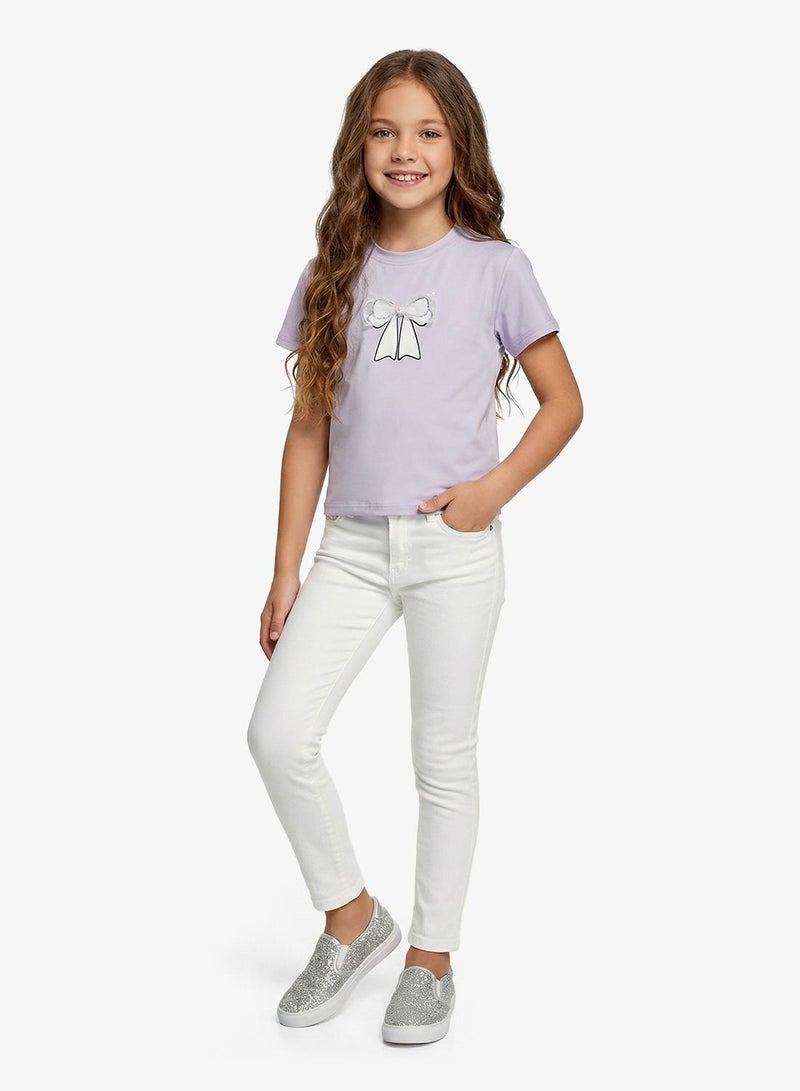 Pinata Bow Print Pearl Detail Cotton Tshirt - Image 1