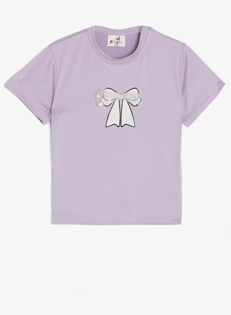 Pinata Bow Print Pearl Detail Cotton Tshirt - Image 2