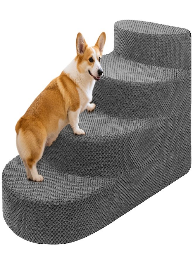 NECKORY Dog Stairs for Small Dogs, Foam Steps for Small Dogs & Cats, 4 Steps Dog Ramp for High Beds, Couch, Window, Sofa, Pet Stairs with Removable Washable Cover, Non-Slip Sturdy Pet Steps, Gray - Image 1