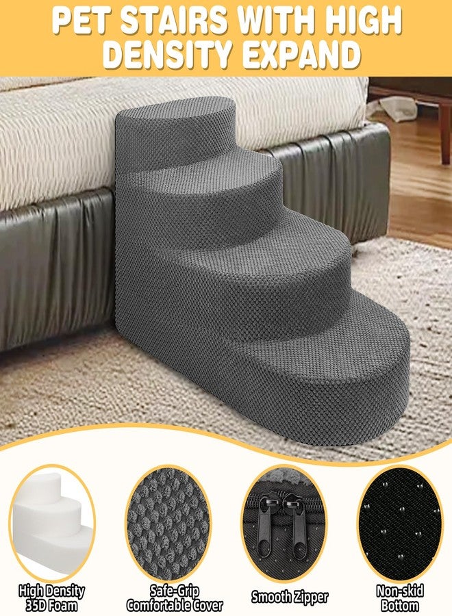 NECKORY Dog Stairs for Small Dogs, Foam Steps for Small Dogs & Cats, 4 Steps Dog Ramp for High Beds, Couch, Window, Sofa, Pet Stairs with Removable Washable Cover, Non-Slip Sturdy Pet Steps, Gray - Image 3