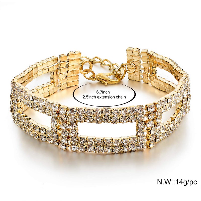 Long Way Women's Silver/Gold Plated Crystal Bracelets 6.7"+2.4" (White) - Image 2