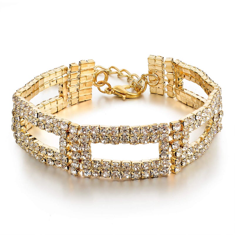 Long Way Women's Silver/Gold Plated Crystal Bracelets 6.7"+2.4" (White) - Image 1