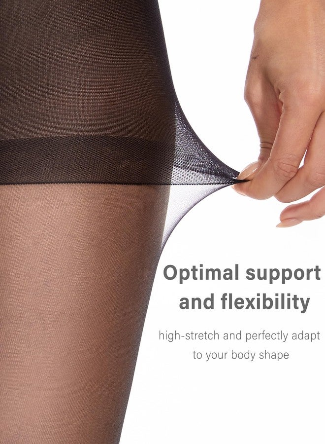 جوارب نسائية شفافة من كوزي واو، عبوة من قطعتين، جوارب رفيعة للغاية للتحكم في الجزء العلوي، جوارب طويلة 20 دينير بخصر عالٍ (لون بيج + أسود، مقاس صغير) - Image 2