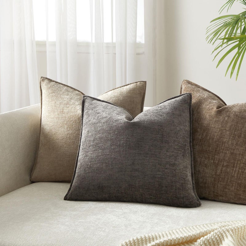 JUSPURBET Set of 2 Dark Grey Chenille Throw Pillow Covers 26x26 Inch Soft Textured Decorative Cushion Cases for Couch Sofa Bed Solid Home Decor Pillowcases - Image 2