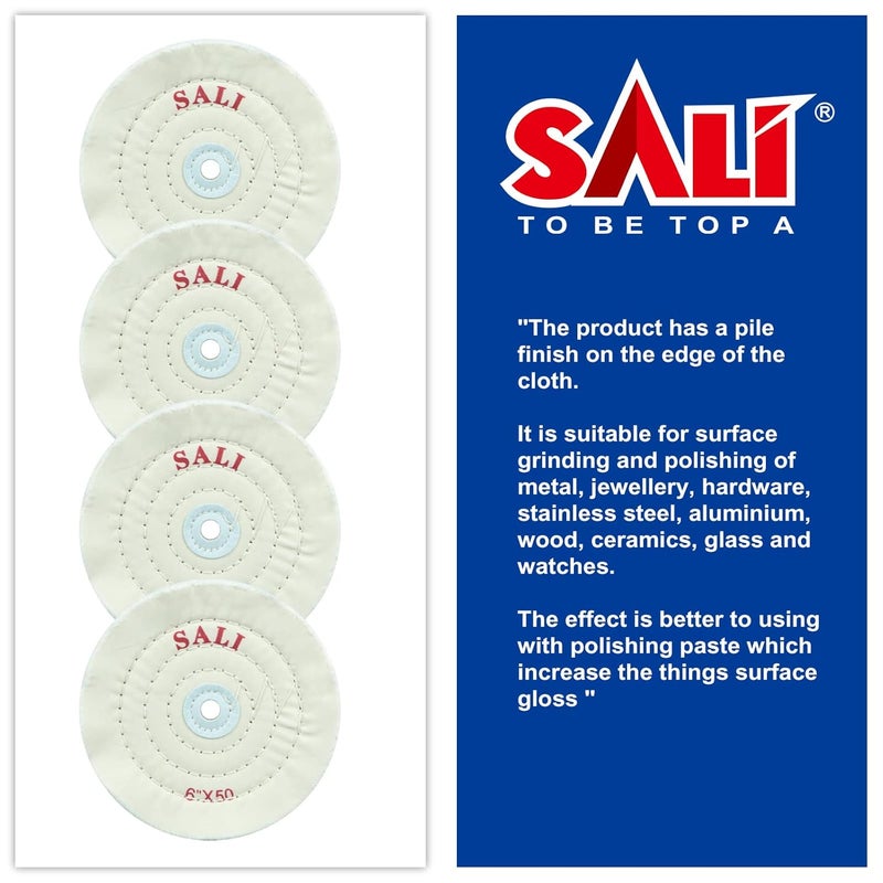 SALI 4 Pack Polishing Wheel for Bench Grinder Buffing Wheel 6 inch White Cotton (50 Ply) for Buffer Polisher Medium Polish Pad 1/2'' Arbor Hole with Polishing Compound Kit - Image 3