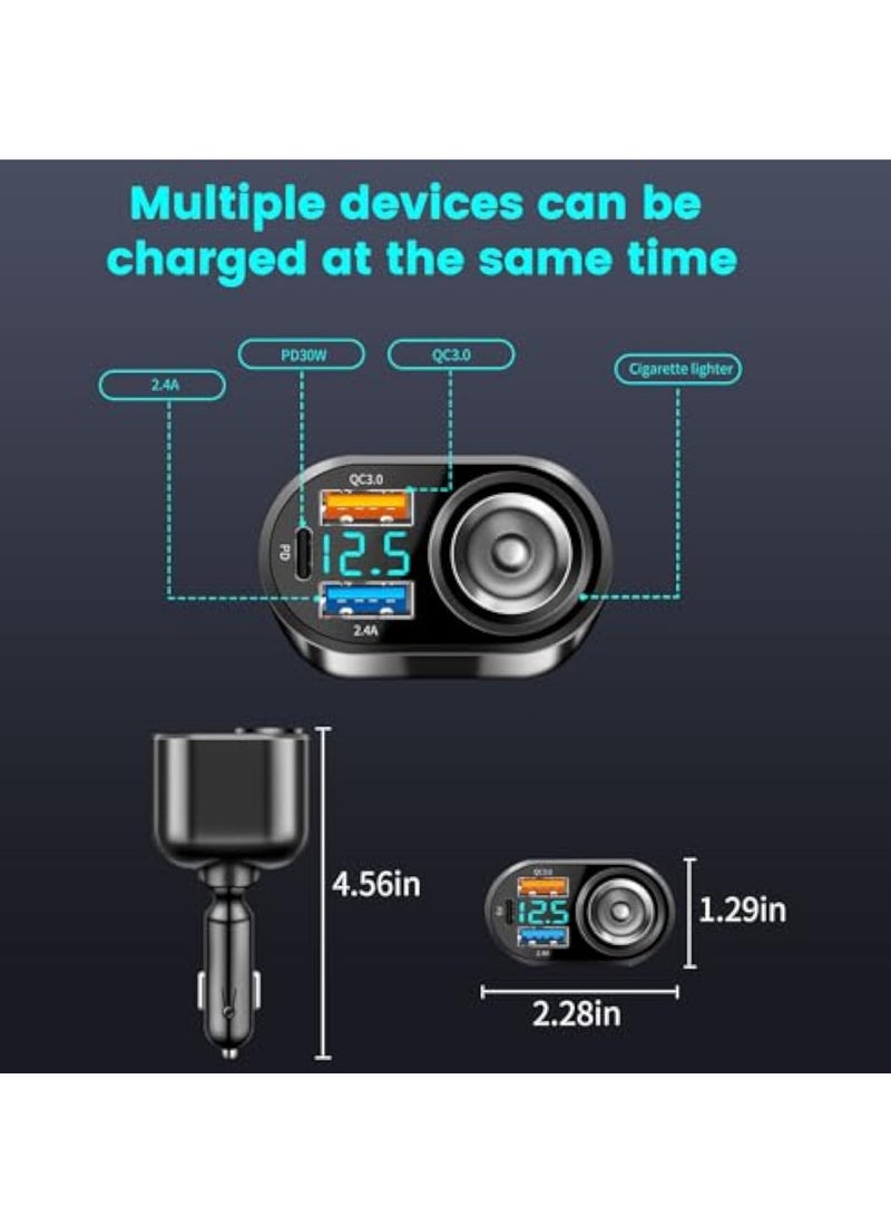 KASTWAVE USB C Car Charger, Lighter Splitter Adapter, PD 30W & QC3.0 Type C Car Charger, 12V/24V Dual USB Type C PD Fast Car Charger Adapter, USB-C & USB-A Car Power Adapter - Image 3