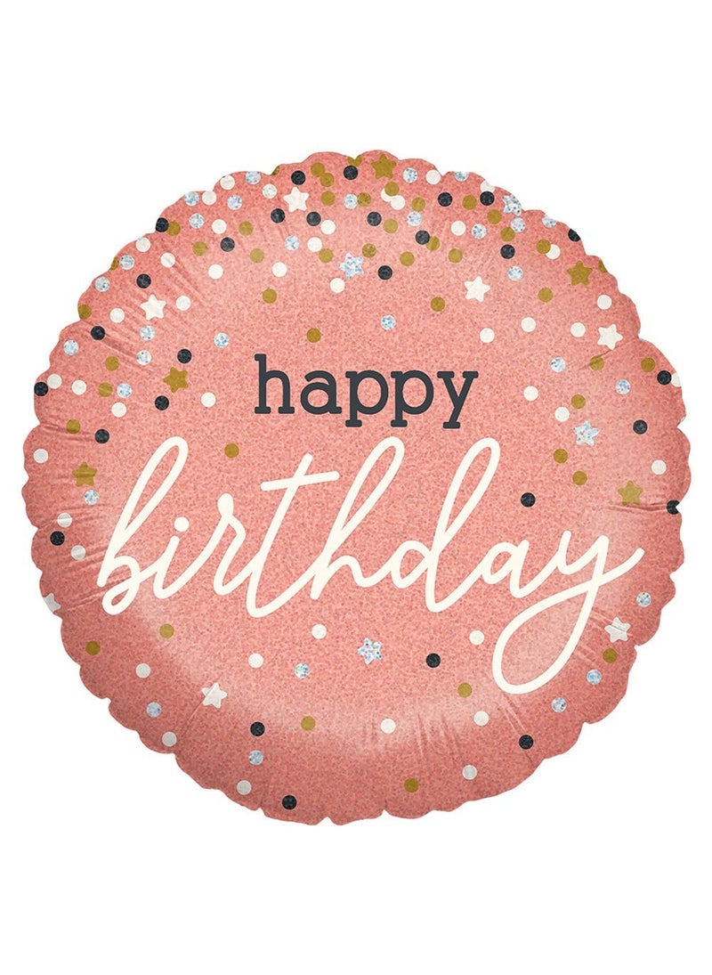 Happy Birthday Round Foil Balloon Holographic Pink 46cm