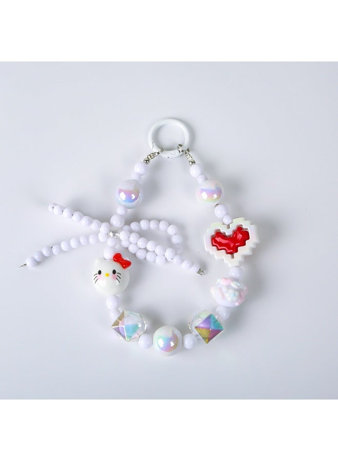 NIBEMINENT Beaded Phone Lanyard, Anti Lost Removable Wrist Strap, Versatile Bowknot Bracelet Pendant, Phone Keychain Lanyard,White