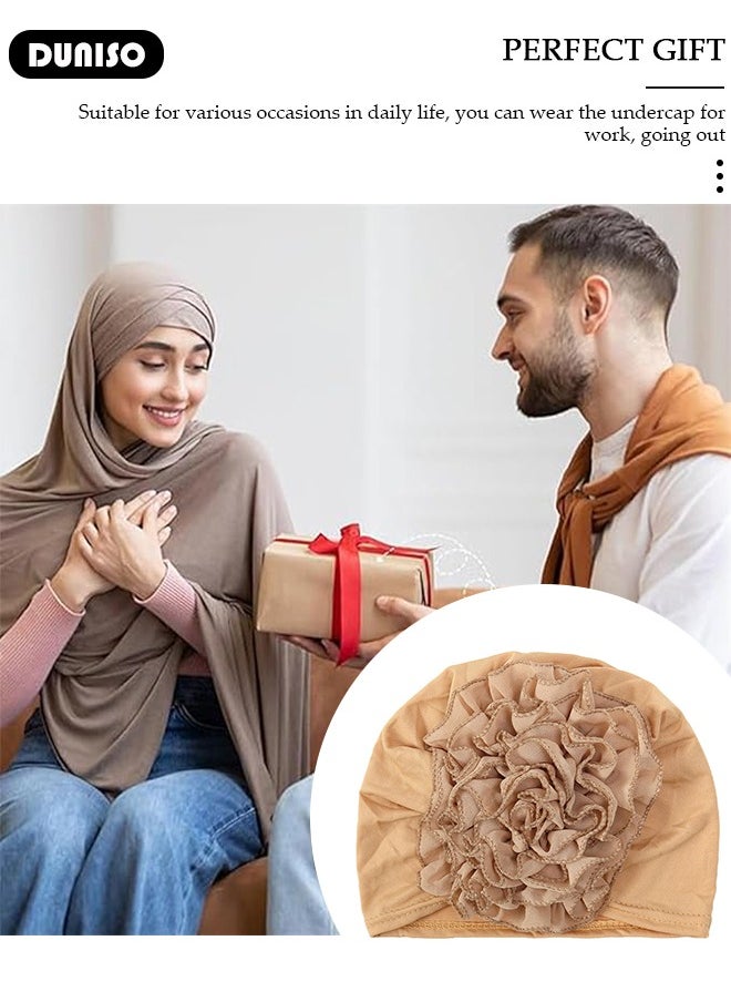 DUNISO Women Under Scarf Hijab Cap,Under Caps for Turban Head Wraps Scarf,Solid Color Hijab Stretch Hijab Hats,Undercap Head Wraps Beanie Hat with Floral Decoration Underscarf Hijab Cap for Women Girls  - Image 4