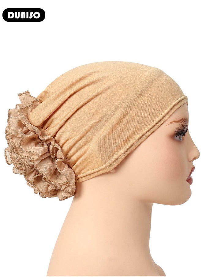 DUNISO Women Under Scarf Hijab Cap,Under Caps for Turban Head Wraps Scarf,Solid Color Hijab Stretch Hijab Hats,Undercap Head Wraps Beanie Hat with Floral Decoration Underscarf Hijab Cap for Women Girls  - Image 5