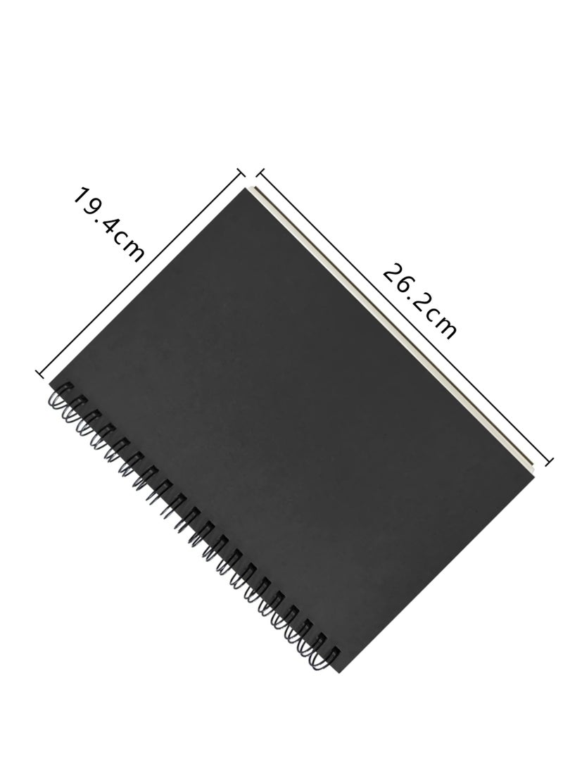 1 Piece Blank Spiral Notebook, Soft Cover, Sketch book, 100 s / 50 Sheets, 26.2cm*19.4cm (Black) - Image 2