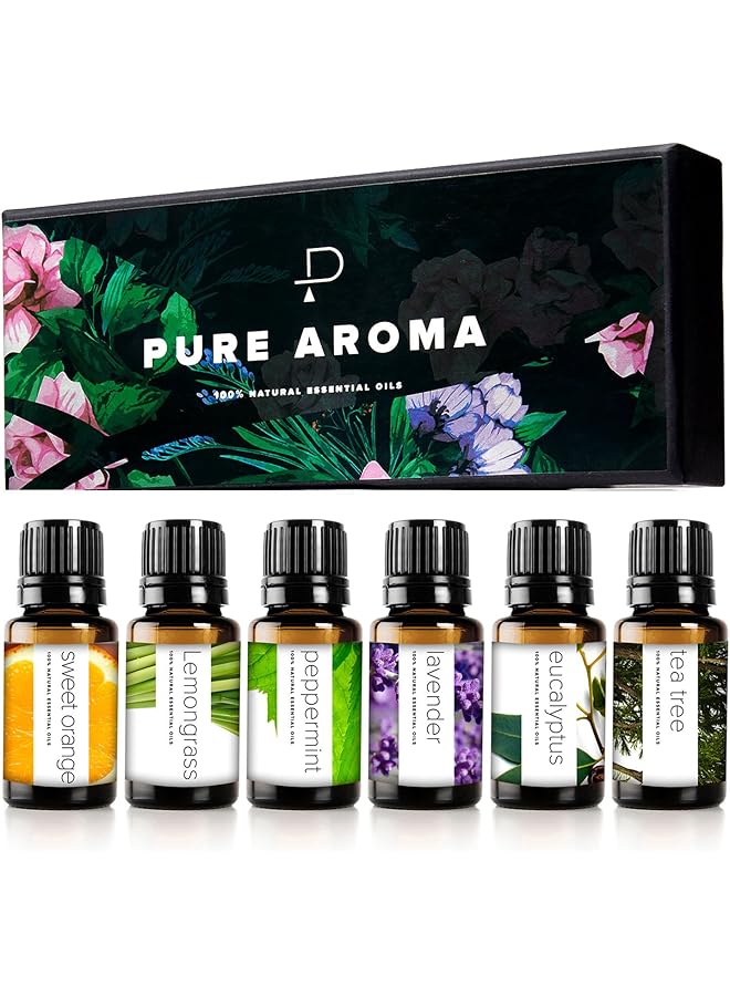 erorex Essential Oils 100 Percent Therapeutic Grade Oils Kit Top 6 Aromatherapy Oils Gift Set 6 Pack 10Ml Eucalyptus Lavender Lemon Grass Orange Peppermint Tea Tree  - Image 1