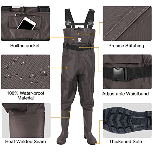 TIDEWE Bootfoot Chest Wader, 2-Ply Nylon/PVC Waterproof Fishing & Hunting Waders with Boot Hanger for Men and Women Brown Size 12 - Image 3