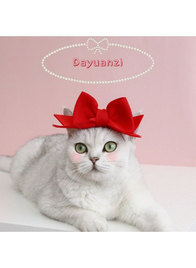 CheeseandU - CheeseandU 2Pack Pet Cute Bow Headbands Stretchy Handmade Bow Headband for Dog Cat Puppy Bathroom Apparel Birthday Party Wedding Xmas New Year Valentines Day Costume Photo Prop(Pink, Red) - Image 1
