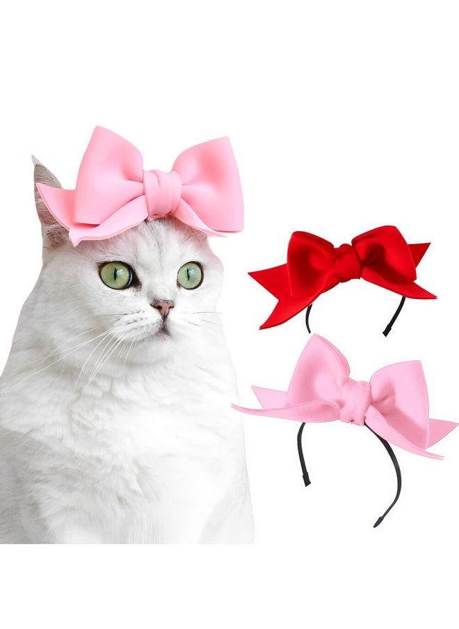 CheeseandU - CheeseandU 2Pack Pet Cute Bow Headbands Stretchy Handmade Bow Headband for Dog Cat Puppy Bathroom Apparel Birthday Party Wedding Xmas New Year Valentines Day Costume Photo Prop(Pink, Red) - Image 1