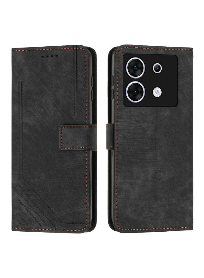 زبون جراب هاتف Infinix Zero 30 5G مصنوع من الجلد بتصميم مخطط مع حبل تعليق - Image 1