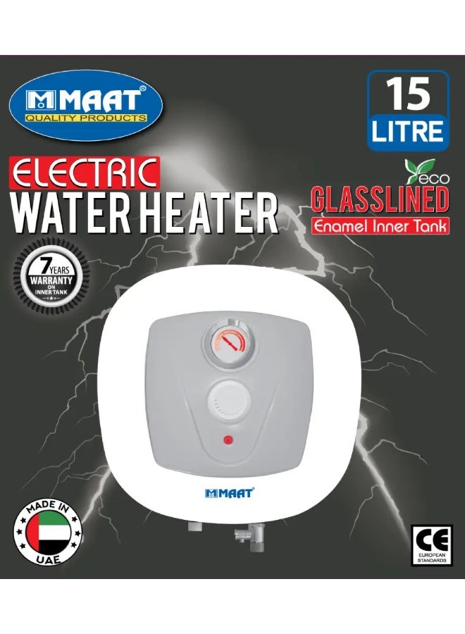 MAAT Premium Electric Water Heater 15L – Glass-lined Enamel Tank, Energy Efficient, Compact Wall-Mount Geyser for UAE Homes, 7-Year Inner Tank Warranty - Image 1