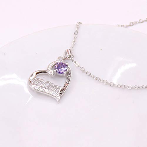 UEUC I LOVE YOU Mom Love Heart Necklace,925 Sterling Silver Plated Rhinestone Necklace for Mom Birthday,Best Mother Jewelry Gift - Image 3