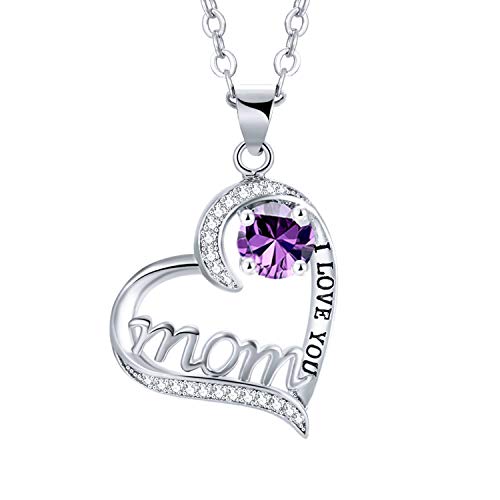 UEUC I LOVE YOU Mom Love Heart Necklace,925 Sterling Silver Plated Rhinestone Necklace for Mom Birthday,Best Mother Jewelry Gift - Image 1