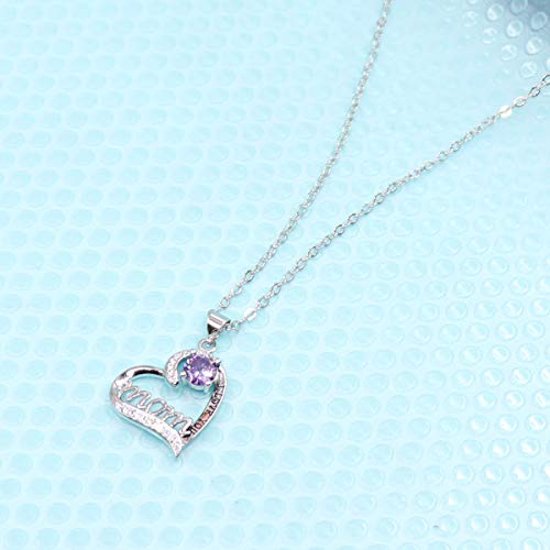 UEUC I LOVE YOU Mom Love Heart Necklace,925 Sterling Silver Plated Rhinestone Necklace for Mom Birthday,Best Mother Jewelry Gift - Image 4