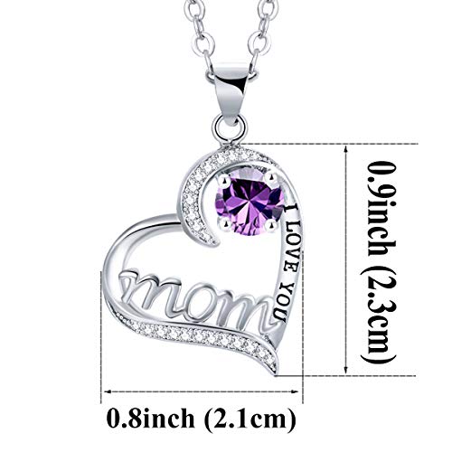 UEUC I LOVE YOU Mom Love Heart Necklace,925 Sterling Silver Plated Rhinestone Necklace for Mom Birthday,Best Mother Jewelry Gift - Image 2