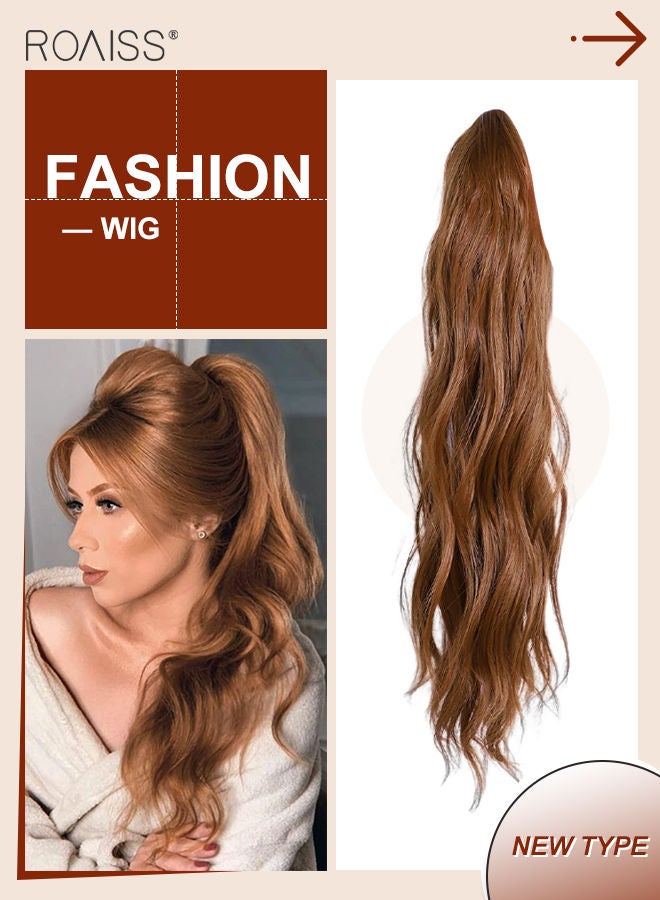 roaiss Long Wavy Ponytail Extensions Mini Claw Clip Natural Ponytail Wig Hair Extension Synthetic Hairpiece for Women Party Hairstyle Soft Daily Use 50CM - Yellowish-Brown - Image 1