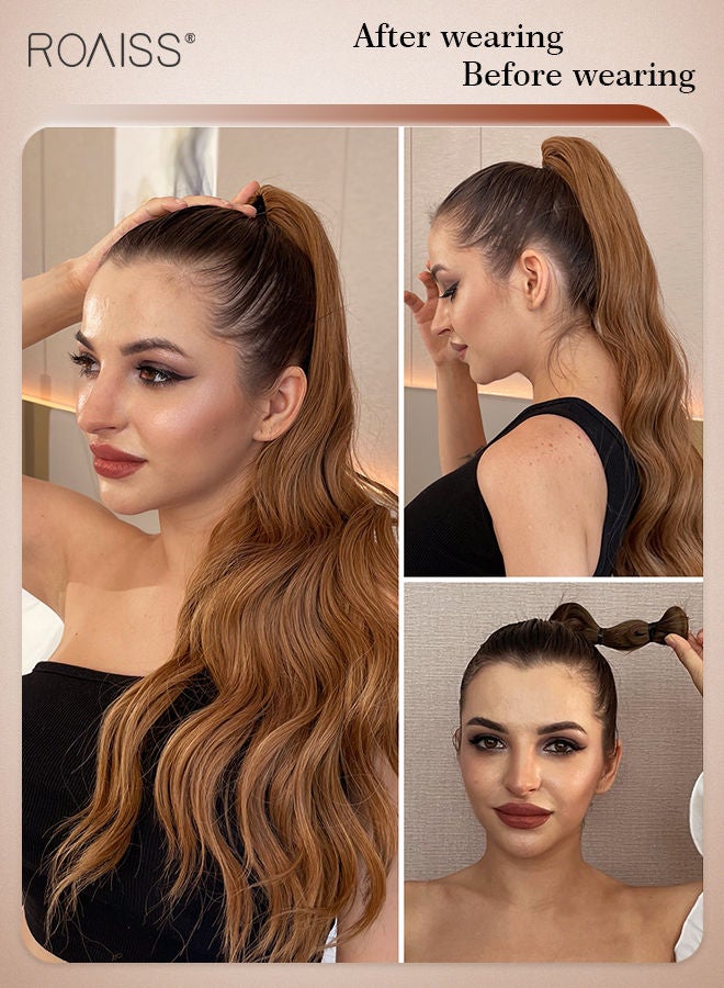 roaiss Long Wavy Ponytail Extensions Mini Claw Clip Natural Ponytail Wig Hair Extension Synthetic Hairpiece for Women Party Hairstyle Soft Daily Use 50CM - Yellowish-Brown - Image 2