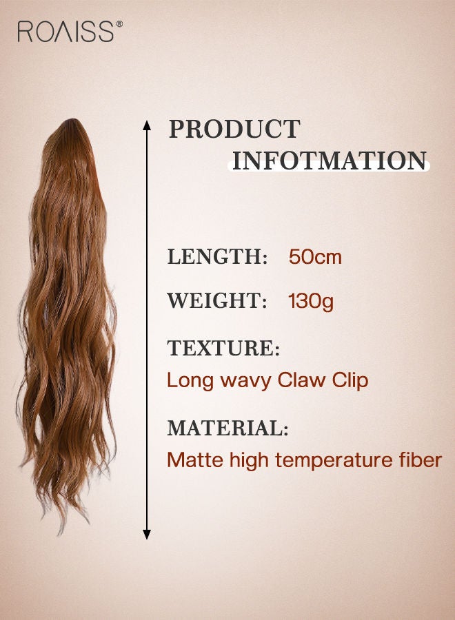 roaiss Long Wavy Ponytail Extensions Mini Claw Clip Natural Ponytail Wig Hair Extension Synthetic Hairpiece for Women Party Hairstyle Soft Daily Use 50CM - Yellowish-Brown - Image 3