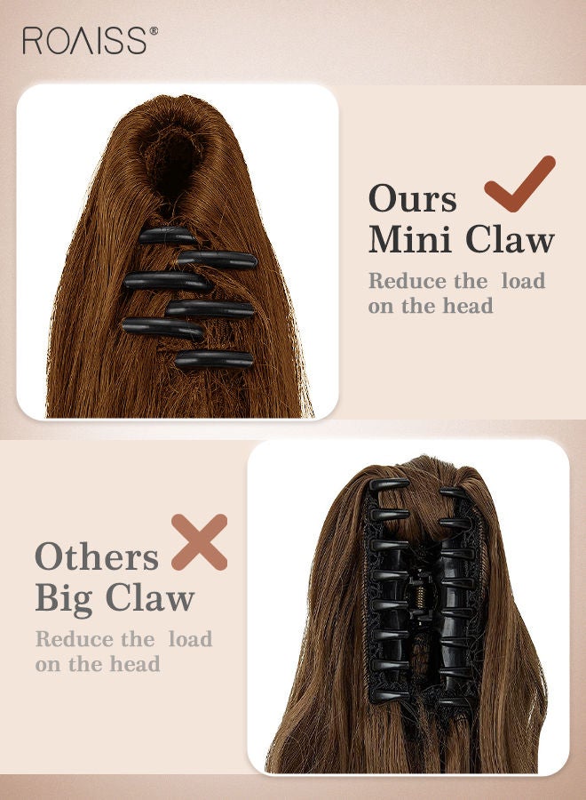 roaiss Long Wavy Ponytail Extensions Mini Claw Clip Natural Ponytail Wig Hair Extension Synthetic Hairpiece for Women Party Hairstyle Soft Daily Use 50CM - Yellowish-Brown - Image 4