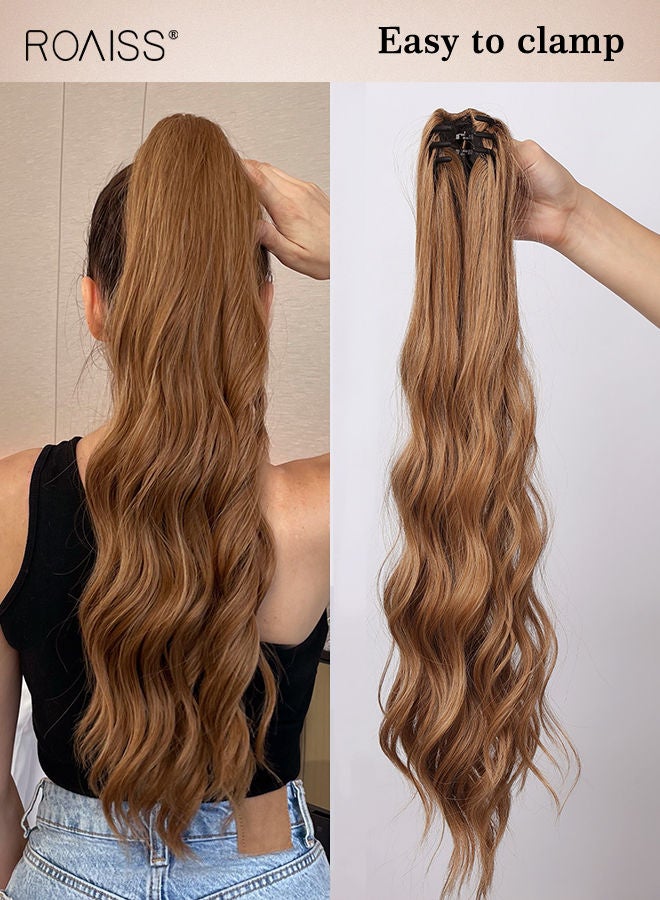 roaiss Long Wavy Ponytail Extensions Mini Claw Clip Natural Ponytail Wig Hair Extension Synthetic Hairpiece for Women Party Hairstyle Soft Daily Use 50CM - Yellowish-Brown - Image 5