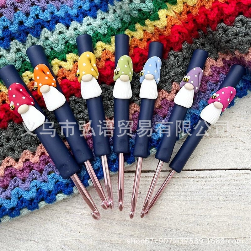 Resin Crochet Rainbow Gnome Crochet Hook Wool Needle Creative Colorful Dwarf Crochet - Image 5