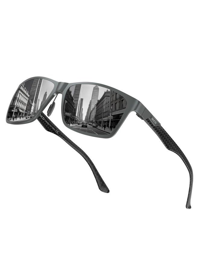DUCO Mens Carbon Fiber Temples with Rectangular Polarized Metal Frame Sunglasses 8206 (blue) - Image 1
