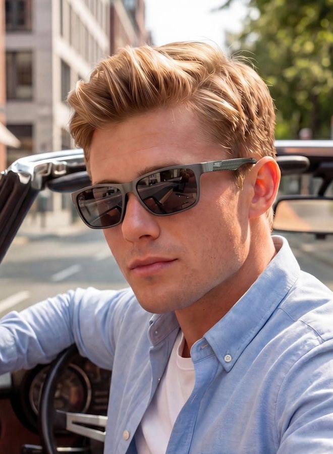 DUCO Mens Carbon Fiber Temples with Rectangular Polarized Metal Frame Sunglasses 8206 (blue) - Image 2