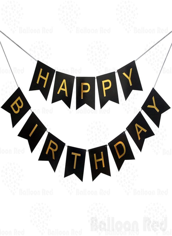 Balloon Red Happy Birthday Garland Bunting Banner for Party Wall Stylish Decorations, Black Bunting with Golden Letters 