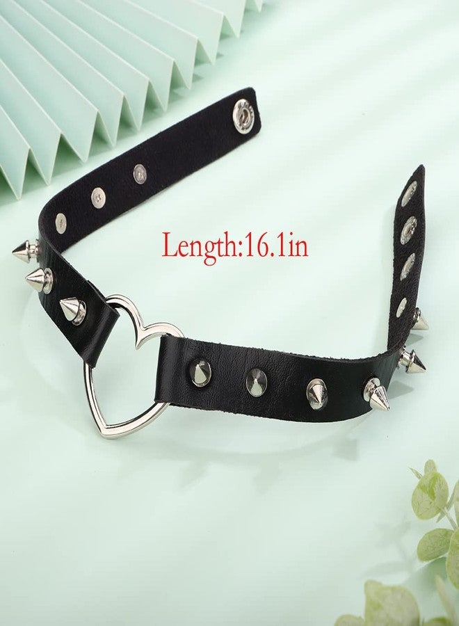Wiwpar Punk Black PU Leather Spike Heart Choker Necklace Goth Choker Spike Studded Leather Collar Choker Necklace Halloween Goth Gift for Women Men (Style3) - Image 5