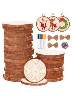 Max Fun Natural Wood Slices 30Pcs 2.4-2.8'' Craft Wood Kit Christmas Ornaments Unfinished Predrilled With Hole Wooden Circles For Arts And Crafts Christmas Holiday Ornaments Diy Crafts  - Image 1