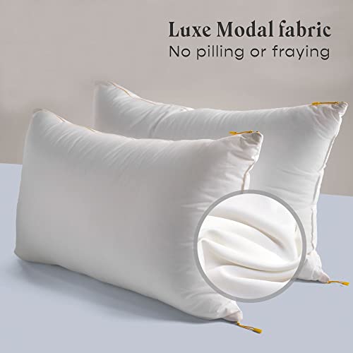 SleepyCat Cloud Pillow | Full-Size 100% Virgin Microfiber Pillow with No Lumps No Lint & No Shrinkage Guaranteed | 250TC Luxe Modal Fabric | Zipper Adjustable Firmness | White, Set of 4 (32x20 Inches) - Image 5
