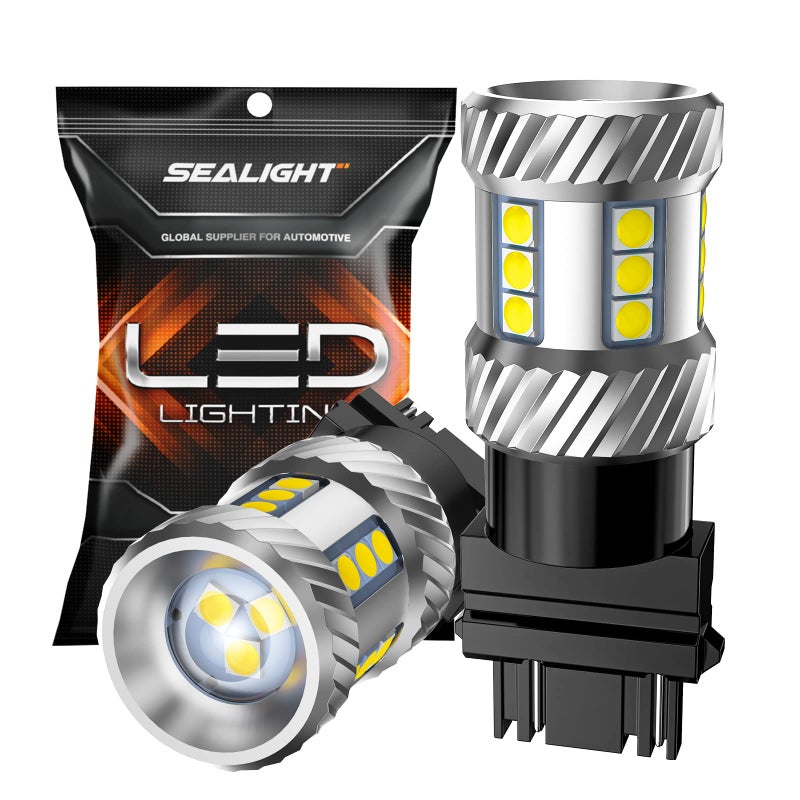 SEALIGHT 3157 LED Bulb Reverse Light Brake Bulbs 600 Brighter 6000K 1800LM Super Bright 3056 3156 3057 LED Bulbs with Projector Len for DRL Tail Brake Turn Signal Lights White 2PCS