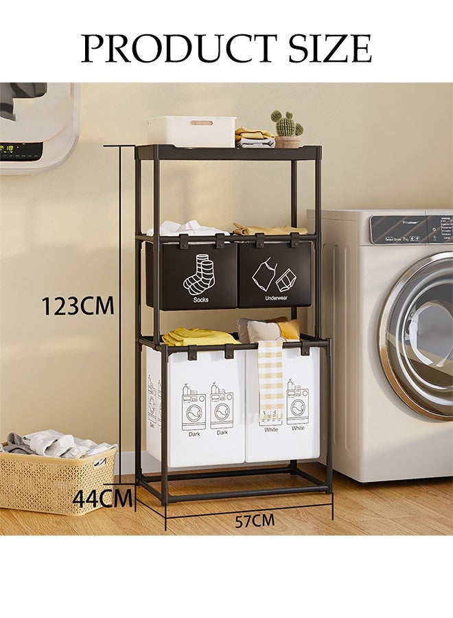 DUNISO 3-Tier Waterproof Laundry Hamper,Dirty Clothes Storage Basket  with Top Shelf and Removable Bags,4 Sections Sorter Organizer, Suitable For Bedroom , Bathroom , Balcony - Image 2