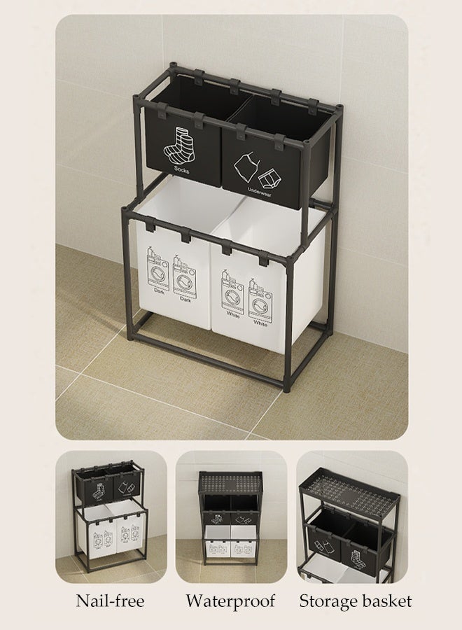 DUNISO 3-Tier Waterproof Laundry Hamper,Dirty Clothes Storage Basket  with Top Shelf and Removable Bags,4 Sections Sorter Organizer, Suitable For Bedroom , Bathroom , Balcony - Image 3
