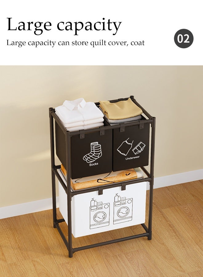 DUNISO 3-Tier Waterproof Laundry Hamper,Dirty Clothes Storage Basket  with Top Shelf and Removable Bags,4 Sections Sorter Organizer, Suitable For Bedroom , Bathroom , Balcony - Image 5