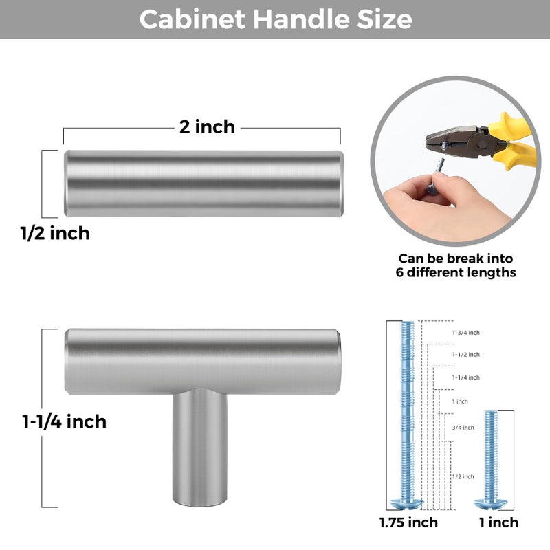 Ravinte Decor 30 Pack Brushed Nickel Cabinet Knobs - Kitchen Silver Pulls for Drawer Stainless Steel Dresser Hardware 2in Length Single Hole T Bar, RDT50LS30 - Image 3