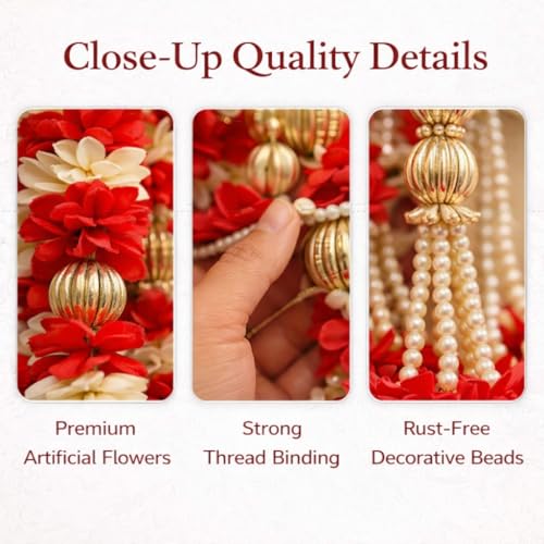 Abhaas Decorative Hanging for Main Door | Pooja Room & Mandir Decoration | 4Pcs Wall Hanging | Home Entrance Decor | Festival Garlands for Diwali, Wedding & Traditional Door Decor (RED Hanging) - Image 3