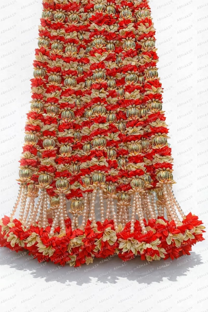 Abhaas Decorative Hanging for Main Door | Pooja Room & Mandir Decoration | 4Pcs Wall Hanging | Home Entrance Decor | Festival Garlands for Diwali, Wedding & Traditional Door Decor (RED Hanging) - Image 1